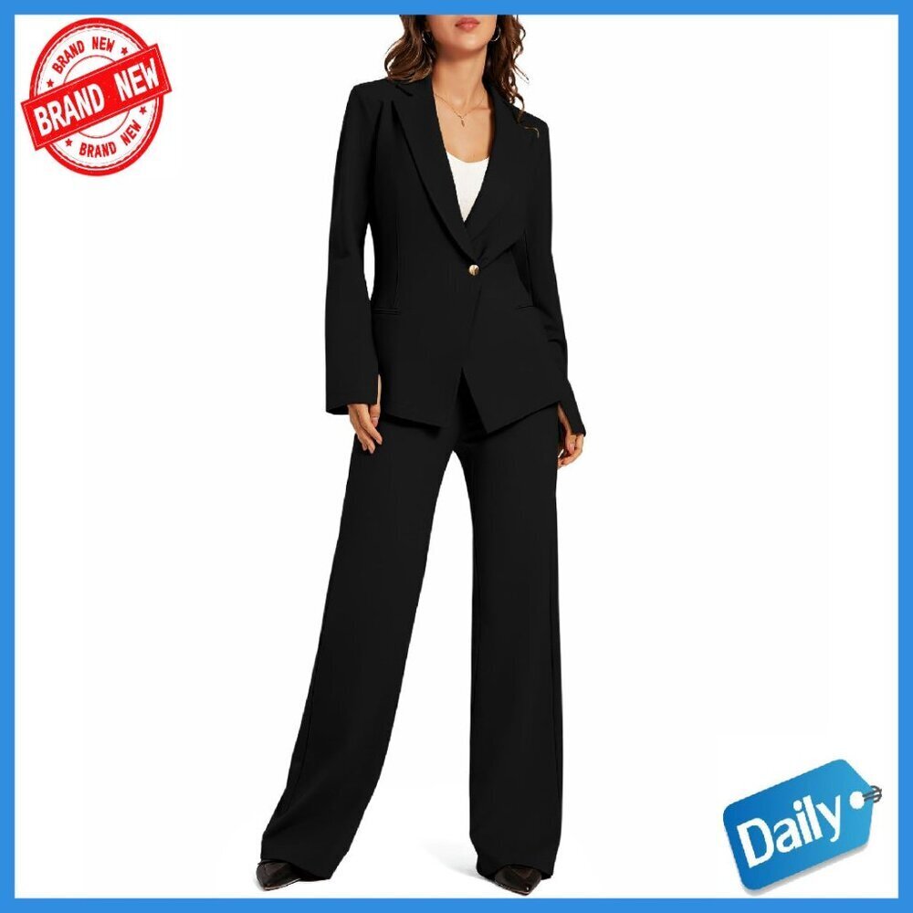 Women's 2-Piece Blazer Set Asymmetrical Jacket Wide Leg Pants Business Casual